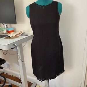 LOFT Black Sleeveless Mini Dress with Scalloped Trim